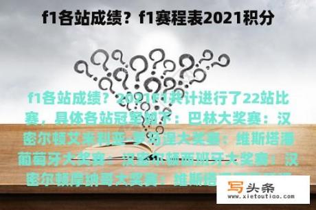 f1各站成绩？f1赛程表2021积分