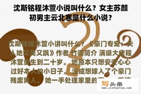 沈斯铭程沐萱小说叫什么？女主苏颜初男主云北寒是什么小说？