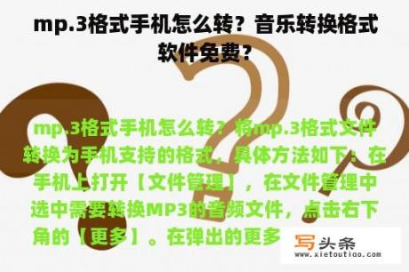 mp.3格式手机怎么转？音乐转换格式软件免费？