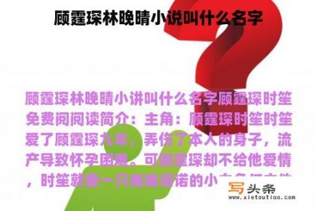 顾霆琛林晚晴小说叫什么名字