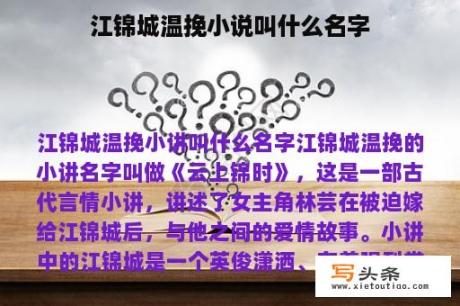 江锦城温挽小说叫什么名字