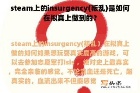 steam上的insurgency(叛乱)是如何在拟真上做到的？