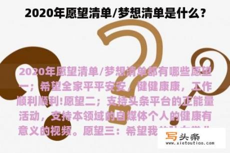 2020年愿望清单/梦想清单是什么？