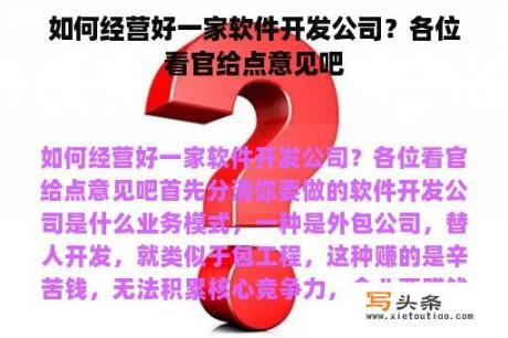 如何经营好一家软件开发公司？各位看官给点意见吧